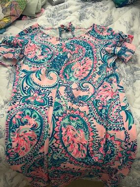 Lilly Pulitzer Pink & Teal Paisley Short-Sleeve Tunic